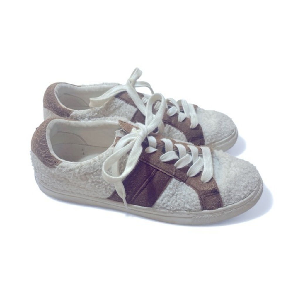 JCrew Factory Women's Chestnut and Cream  Sherpa Sneakers size 8.5